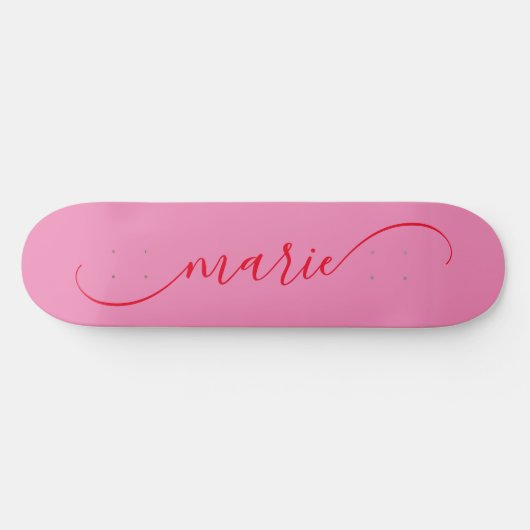 Roze en rode Classy Curved Swash Handtekening Naam Persoonlijk Skateboard (Horizontaal)