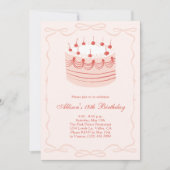 Roze en rode Coquette Retro Cherry Cake Verjaardag Kaart (Voorkant)