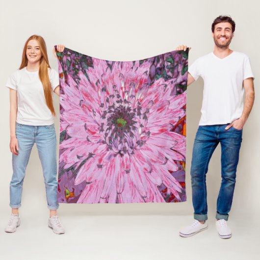 Roze en Rode Dahlia Bloem Fleece Deken (In situ)
