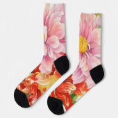 Roze en Rode Dahlia Bloemen Floral Art Sokken (Links)