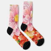Roze en Rode Dahlia Bloemen Floral Art Sokken (Rechts)