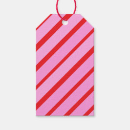Roze en rode diagonale strepen  cadeaulabel