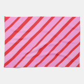 Roze en rode diagonale strepen theedoek (Horizontaal)