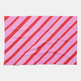 Roze en rode diagonale strepen  theedoek