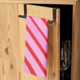 Roze en rode diagonale strepen theedoek