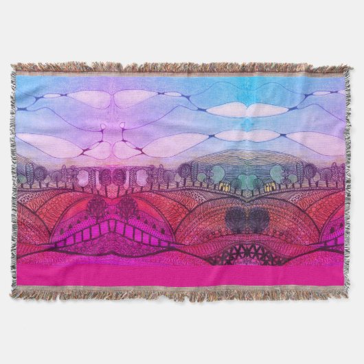 Roze en rode doodle kunstlandschap Gooi Deken (Voorkant)