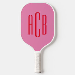 Roze en rode drieletterige monogram pickleball paddle