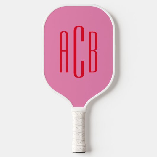 Roze en rode drieletterige monogram pickleball paddle (Voorkant)