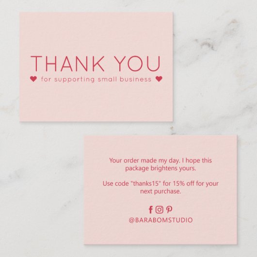 Roze en Rode Eenvoudige Matig Dank u Visitekaartje (Voorkant / Achterkant)