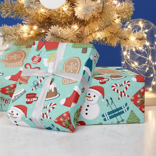 Roze en rode feestdag kerst cadeaupapier (Feestdagen)