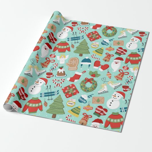 Roze en rode feestdag kerst cadeaupapier (Uitgerold)