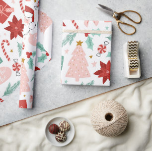 Roze en rode feestdag kerstinslag cadeaupapier