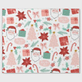 Roze en rode feestdag kerstinslag cadeaupapier (Vlak)