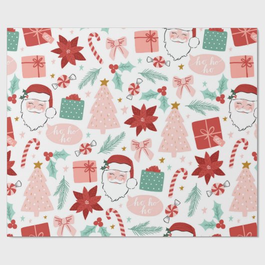 Roze en rode feestdag kerstinslag cadeaupapier (Vlak)