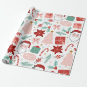 Roze en rode feestdag kerstinslag cadeaupapier (Uitgerold)