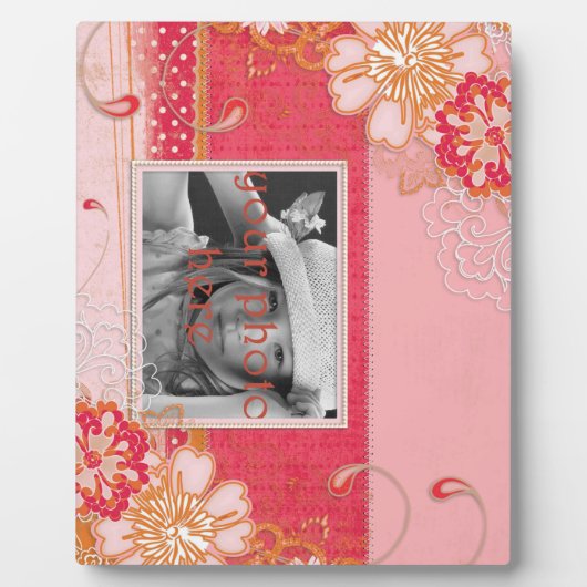 Roze en rode Floral 8 x 10 Foto Plaque met Easel Fotoplaat (Voorkant)
