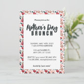 Roze en rode Floral Moederdag Brunch Uitnodiging (Staand voorkant)