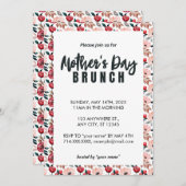 Roze en rode Floral Moederdag Brunch Uitnodiging (Voorkant / Achterkant)