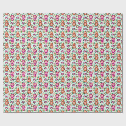 Roze en rode  Floral Pattern Cadeaupapier (Vlak)