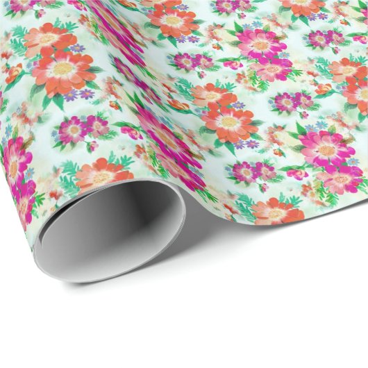 Roze en rode  Floral Pattern Cadeaupapier (Rol Hoek)