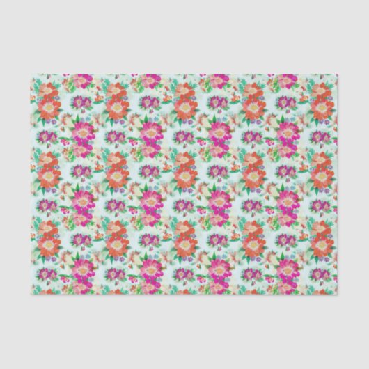 Roze en rode  Floral Pattern Tissuepapier (Voorkant)