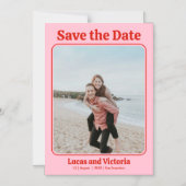 Roze en rode foto bruiloft Bewaar de datum Magnetische Uitnodiging (Voorkant)