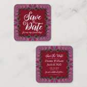 Roze en rode fractale gelaatspoeling Sla de datumk Vierkante Visitekaartje (Voorkant / Achterkant)