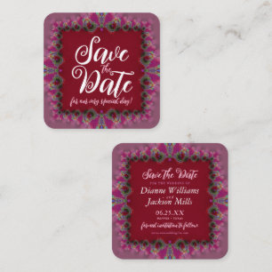 Roze en rode fractale gelaatspoeling Sla de datumk Vierkante Visitekaartje