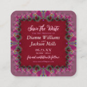 Roze en rode fractale gelaatspoeling Sla de datumk Vierkante Visitekaartje (Achterkant)