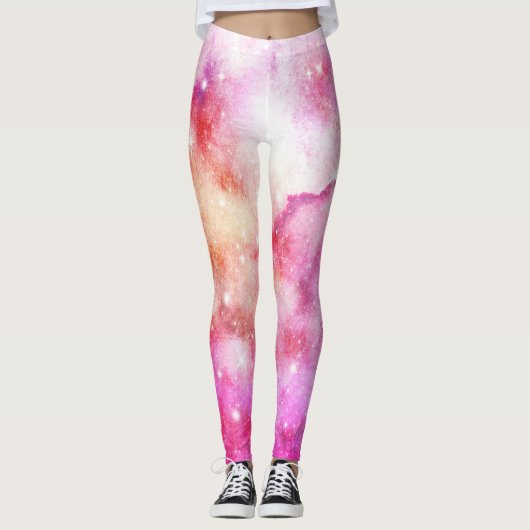 Roze En Rode Galaxy Patroon Leggings (Voorkant)