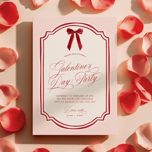 Roze en rode Galentine's Day-feest uitnodiging