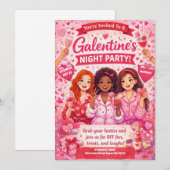 Roze en Rode Galentine's Night Feest Uitnodiging (Voorkant / Achterkant)