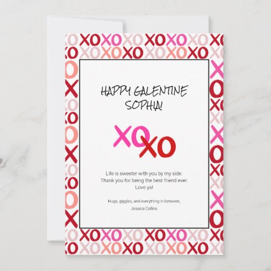 Roze en Rode Galentines XOXO Moderne Beste Vriendi Feestdagenkaart (Voorkant)