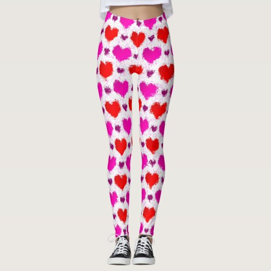 roze en rode gekleurde liefdesharten Leggings (Voorkant)