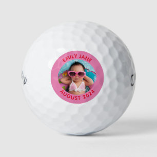 Roze en Rode Gepersonaliseerde Ronde Familie Foto Golfballen