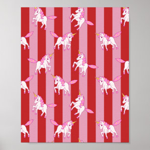 Roze en rode gestreepte eenhoorn poster
