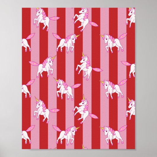 Roze en rode gestreepte eenhoorn poster (Voorkant)