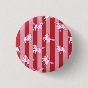 Roze en rode gestreepte eenhoorn ronde button 3,2 cm