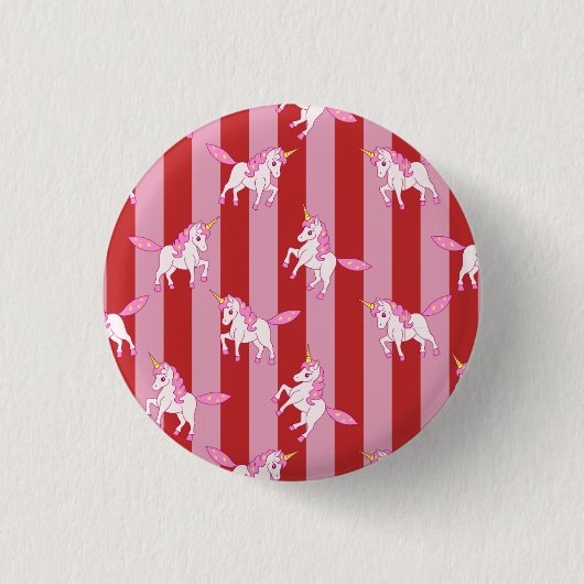 Roze en rode gestreepte eenhoorn ronde button 3,2 cm (Voorkant)