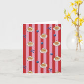 Roze en rode gestreepte kaart met cakepatroon (Gele Bloem)
