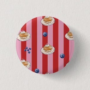 Roze en rode gestreepte kaart met cakepatroon ronde button 3,2 cm