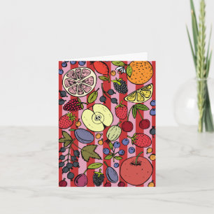 Roze en rode gestreepte kaart met kleurrijk fruit