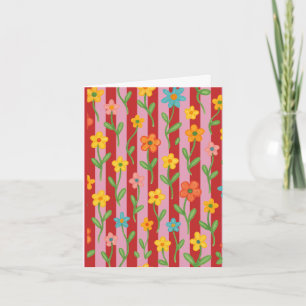 Roze en rode gestreepte kaart met kleurrijke bloem
