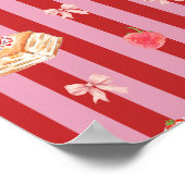 Roze en rode gestreepte ontwerp met cakepatroon poster (Hoek)