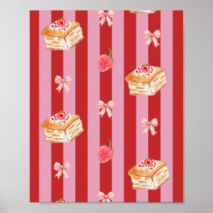 Roze en rode gestreepte ontwerp met cakepatroon poster