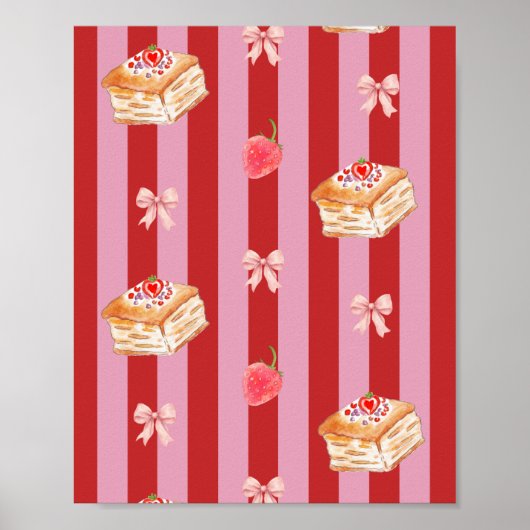 Roze en rode gestreepte ontwerp met cakepatroon poster (Voorkant)