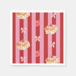 Roze en rode gestreepte ontwerp met cakepatroon servet