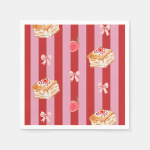 Roze en rode gestreepte ontwerp met cakepatroon servet