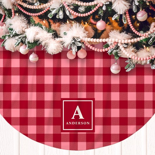 Roze en Rode Gingham Geruite Monogram Kerstboom Rok