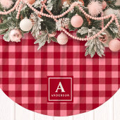 Roze en rode Gingham plaid Monogram Kerstboom Rok